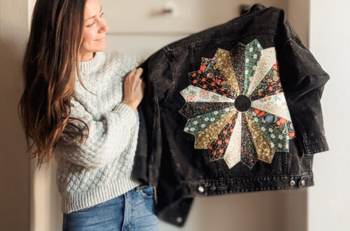 Dresden plate jacket by ritual quilt company using wanderlust fabric