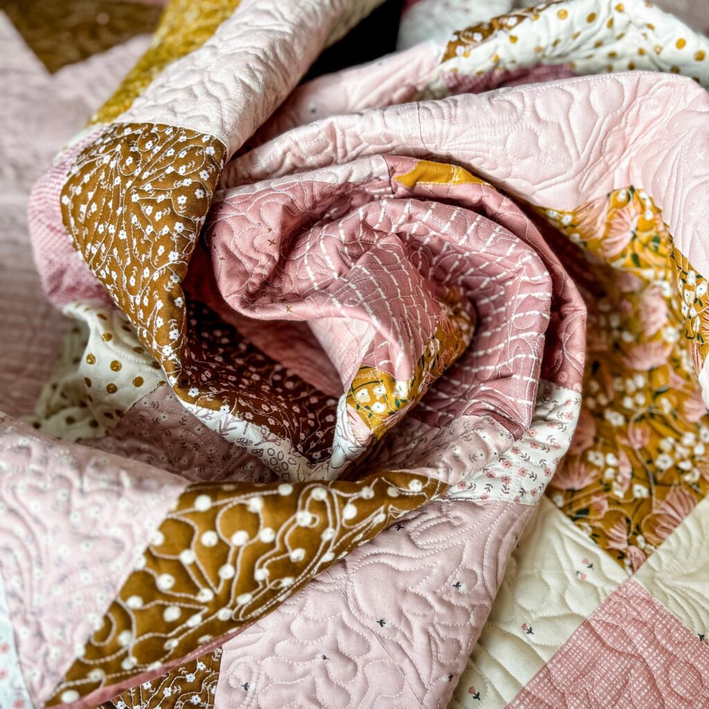 Love Notes Quilt by Tamara Darragh for Remi Vail Studio using the Blush n Butterscotch Collection designed by Simple Simon and Co for Riley Blake Designs 